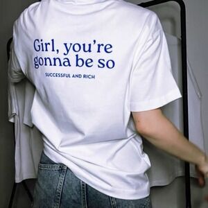 Successful and Rich Graphic T-Shirt White fits S Inspirational Slogan Girl Boss